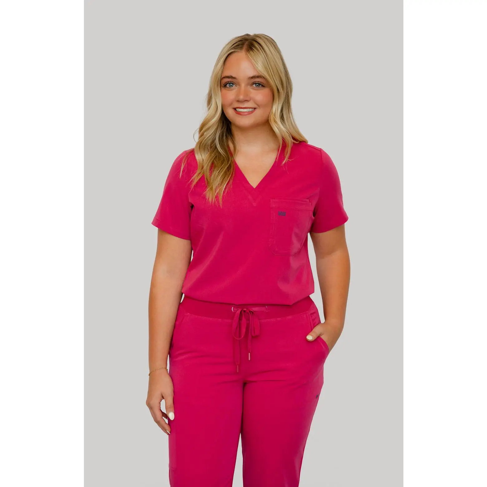 Women V-Neck Scrub Top (Pink)