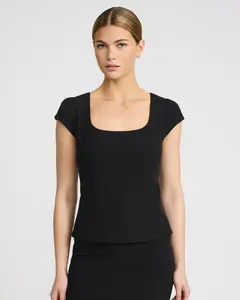 Express Studio Stretch Twill Square Neck Cap Sleeve Tailored Top