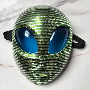 Disco Alien Mask, Mirror Mosaic Reflective Alien Mask for Halloween, Rave, Cosplay & Themed Parties, Sparkling Disco Ball Costume Mask