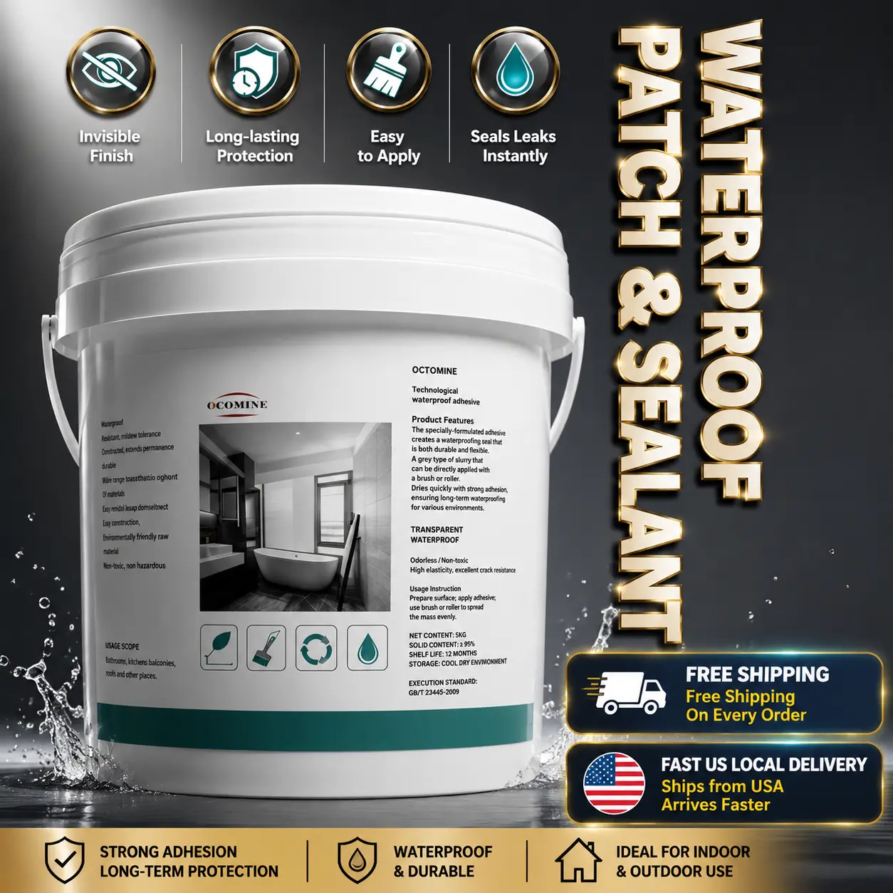 Transparent Waterproof Sealant - Easy Brush-On Adhesive for Roof, Wall, Bathroom Leak Repair, Home DIY Water Protection