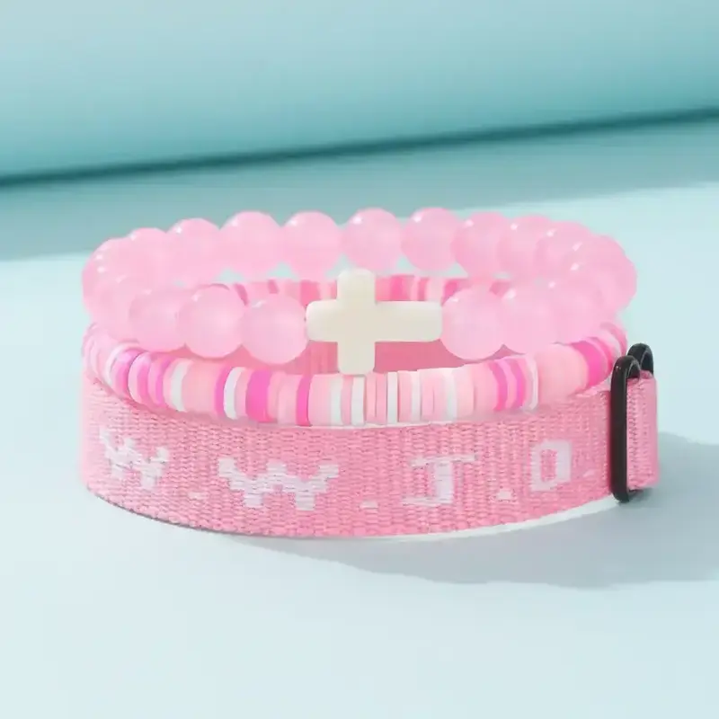 WWJD Beaded Bracelet, Fashionable Cross Charm Decor Beaded Bracelet for Women & Men, Trendy All-match & Exquisite Jewelry for Birthday Gift, Stackable Bracelets, Stackable Bracelet Set, Beaded Bracelet Sets