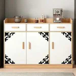 8 pieces of black cloud pattern geometric corner flower mirror wall sticker | 3D lace acrylic mirror sticker, 15cm self-adhesive edge diagonal sticker, living room corner TV background wall cabinet decoration enhances decoration