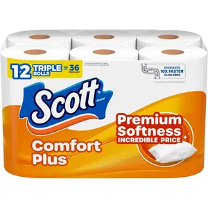 New ComfortPlus Toilet Paper, 12 Triple Rolls, 231 Sheets per Roll, Septic-Safe, 1-Ply Toilet Tissue