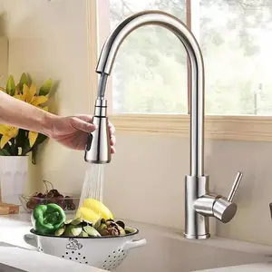 Commercial Kitchen Faucet with Pull Down Sprayer Brushed Nickel, High Arc Single Handle Sink Faucet with Water Lines,  Modern RV Kitchen Mixer Tap