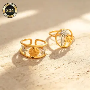 Luck Jewelry Fashion Costume Beach Rings - Cute Coconut, Shell, Starfish Designs with Metal Coating for Summer Vibes