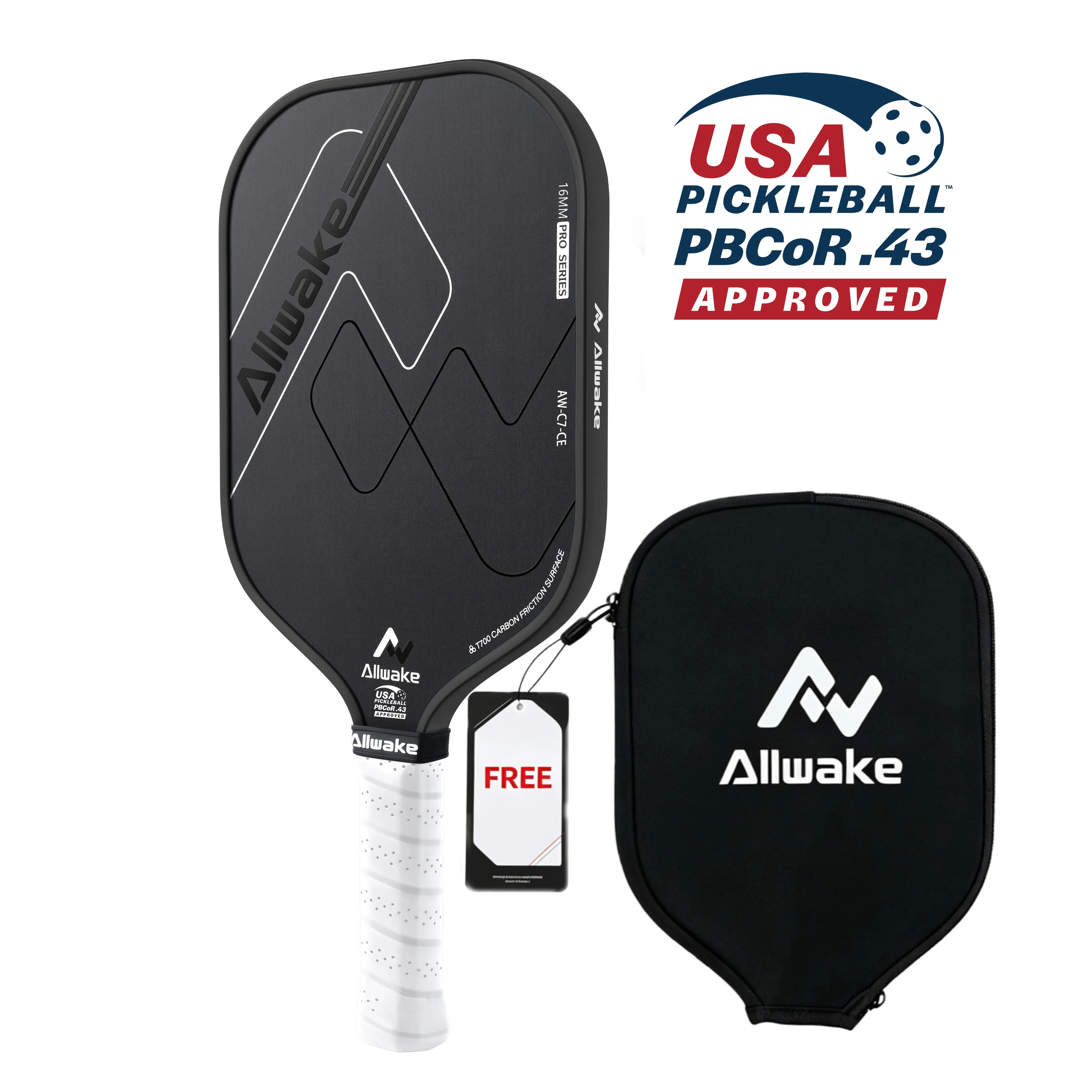 16mm Pickleball Paddles Professional, T700 Raw Carbon Fiber Surface Pickle Paddle(CFS), Polypropylene Lightweight Honeycomb Core, Cushion Comfort Grip,Fully Encased Carbon Fiber w/Larger Sweet Spot