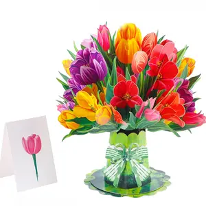 3D Flower Pop-Up Card, Paper Flower Bouquet Valentine's Day Greeting Card, Romantic Love Card, Eternal Floral Valentine Gift, Interactive Experience, Unique Design, Includes Envelope and Note, Interaction (dahlia)