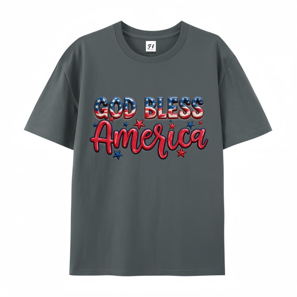 God Bless America USA Flag Graphic Print Tees Men's Casual Streetwear Oversized Short Sleeve T-Shirt