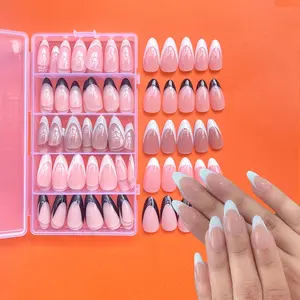 120Pcs Glossy Medium Almond French Edge Design French Tip Press-On Nails Set 5 Different Elegant and Classic Styles Perfect Fit Acrylic Fake Nails for Women and s, Party, Dance, Festival Use DIY Nails Nail Supplies