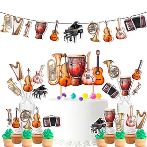 Music-Themed Party Decoration Set – Cake Topper, Cupcake Toppers, Banner, and Centerpieces