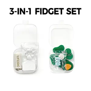 3-IN-one Fidget Toy Set,Portable Stress Relief Toys,Fidget Pack with Squishy,Spinner,Magnetic Click Coin&Chocolat Snap,Perfect for Office & School,Gift for kids Sensory Pod Steel Finger Slider