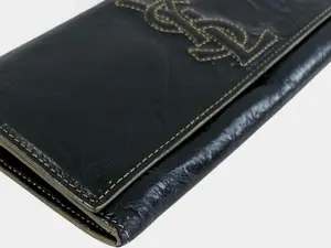 Pre-owned Yves Saint Laurent Leather Wallet Black Long Wallet