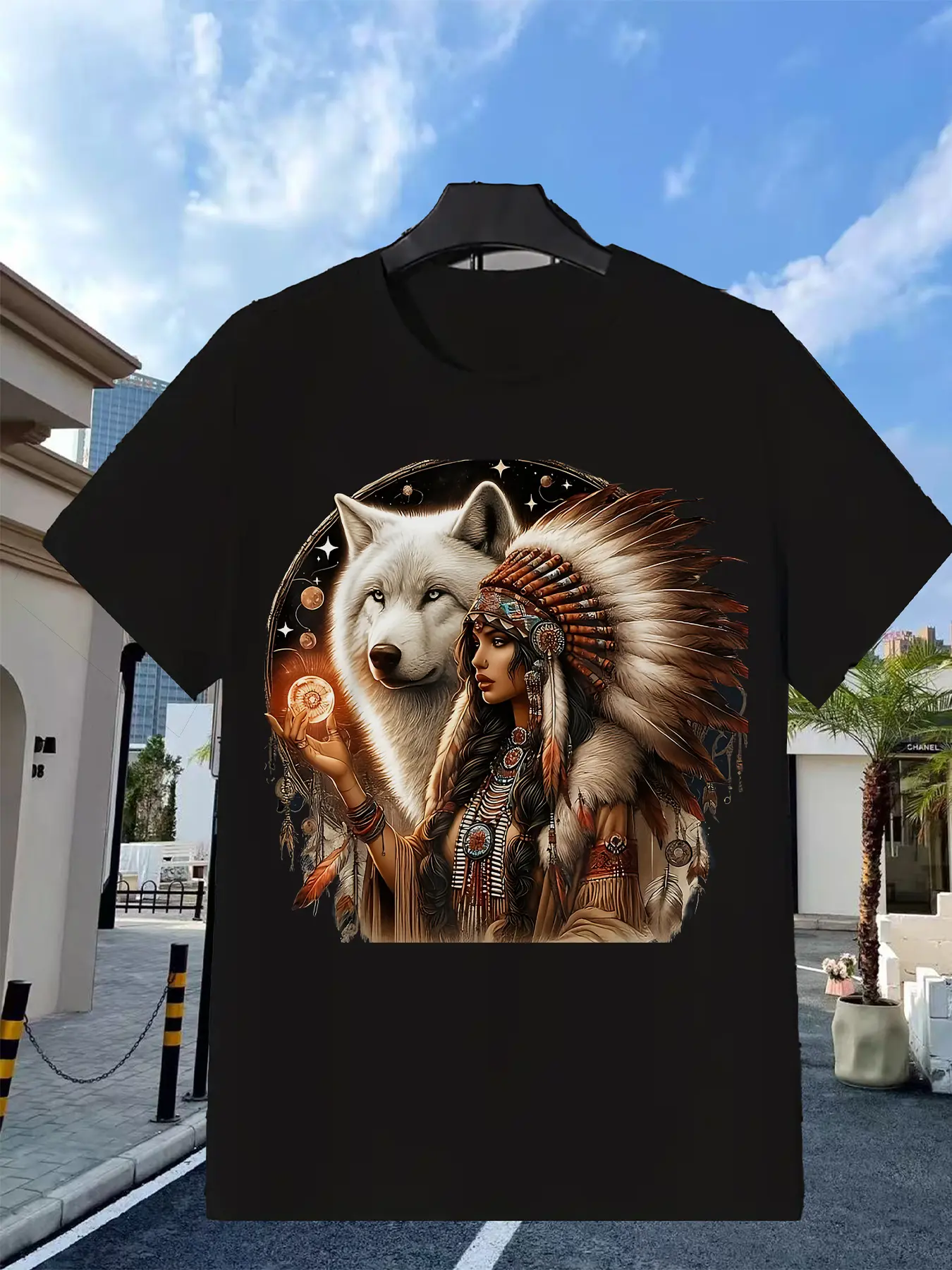 MenS Native American Wolf Graphic Suitable for Spr unisex soft cotton short sleeve t shirt, vintage graphic casual tee for men women teens, perfect birthday holiday gift for camping travel gym daily street  wear