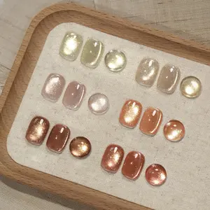 GAOY Sunlight Spilling Cat Eye Gel Nail Polish Set with Magnet, Sliver, Brown, Pink, Coral Holographic Cat Eye, Salon Gel Manicure and Nail Art DIY at Home