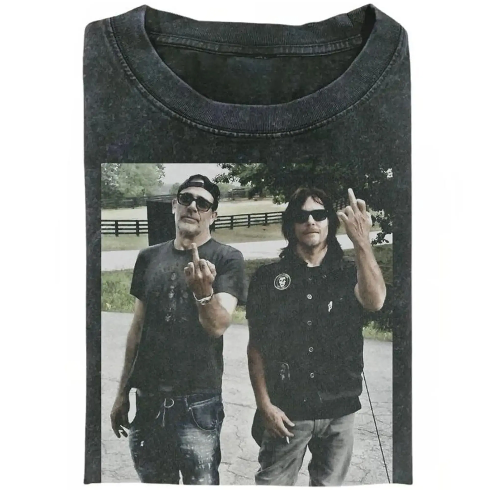The WaIking Dead Middle Fjnger Meme Graphic Tee, Negan DaryI Dixon Funny Parody T-shirt, Unisex Cringe Retro Streetwear Shirt