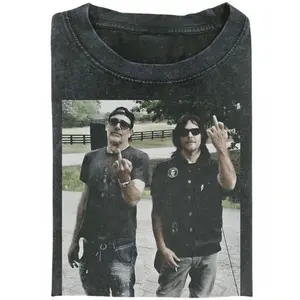 The WaIking Dead Middle Fjnger Meme Graphic Tee, Negan DaryI Dixon Funny Parody T-shirt, Unisex Cringe Retro Streetwear Shirt
