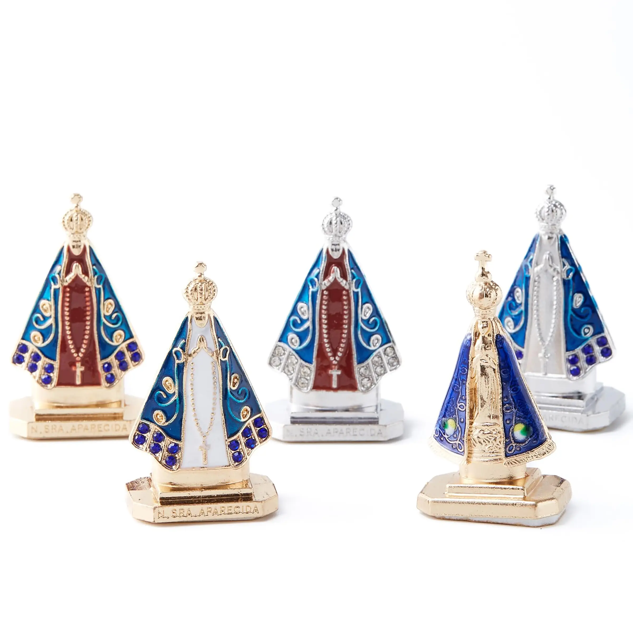 Nossa Senhora Aparecida Miniature Statue Set of 5 – Brazilian Virgin Mary Figurine for Home Altar, Car Dashboard, Collectible Display, and Devotional Décor, Religious Decor, Religious Decorations