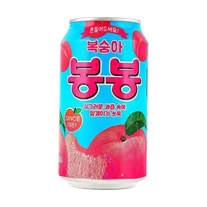 HAITAI Korean Peach Juice Drink with Real Fruit Pulp, 340ml Can - Refreshing Korean Beverage