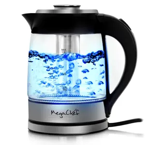MegaChef MGKTL-1777 1.8 Litre Cordless Glass & Stainless Steel Electric Tea Kettle with Tea Infuser