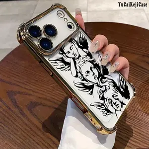 Black Angel Cupid God of Love Sacred Pattern Creative Design Exquisite Electroplating TPU Shell Suitable For IPhone 17 16 15 14 13 12 11 PRO PLUS MAX AIR Four-corner Drop-proof Transparent Casual Soft Silicone Mobile Phone Case Protective