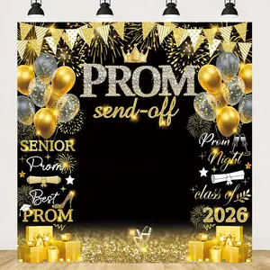 Prom 2026 Backdrop Black and  Crown Send Off Decorations Background Graduation Prom Night 2026 Congrats Graduation Party Decorations Banner Photo Studio Props (, 70x70 inch (6x6FT))