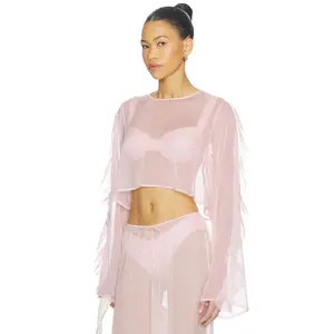 Shani Shemer Thoma Cropped Shirt in Pink Blush
