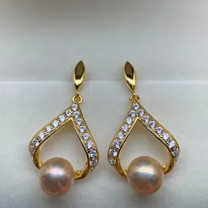 Freshwater Pearl Pink Golden Overtone Earrings