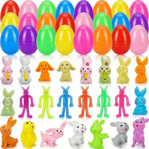 24 Pack Easter Bunny Party Favors & Toys – Bunny Stretchy Toys, Plastic Easter Eggs, Easter Basket Stuffers, Kids Egg Hunt Fillers & Holiday Gifts