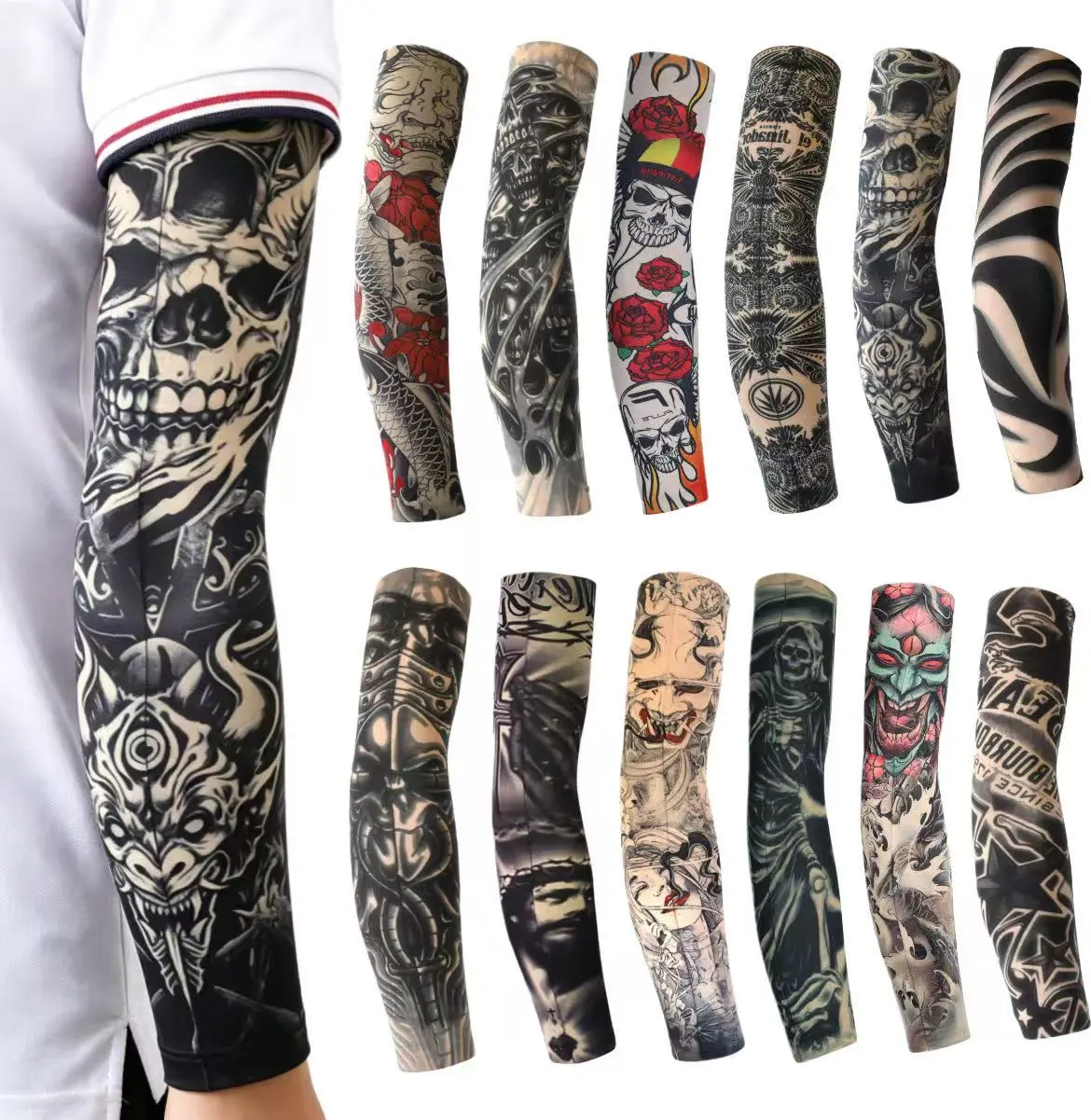 Cooling Tattoo Art Arm Sleeves 12 PCS Set UV Sun Protection for Sports Outdoor Activities Versatile Stylish Protection Unique Design Elements Essential UV Protection Perfect for Sports & More