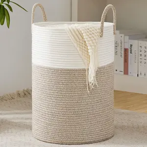 Rope Laundry Basket by , 58L Woven Collapsible Laundry Hamper, Clothes Hamper with Reinforced Handles in the Laundry Room, Bedroom, Bathroom, Brown