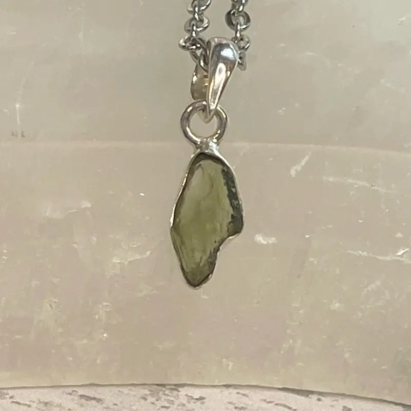Natural Moldavite Genuine Sterling Silver Necklace for Protection, Transformation, Elevation