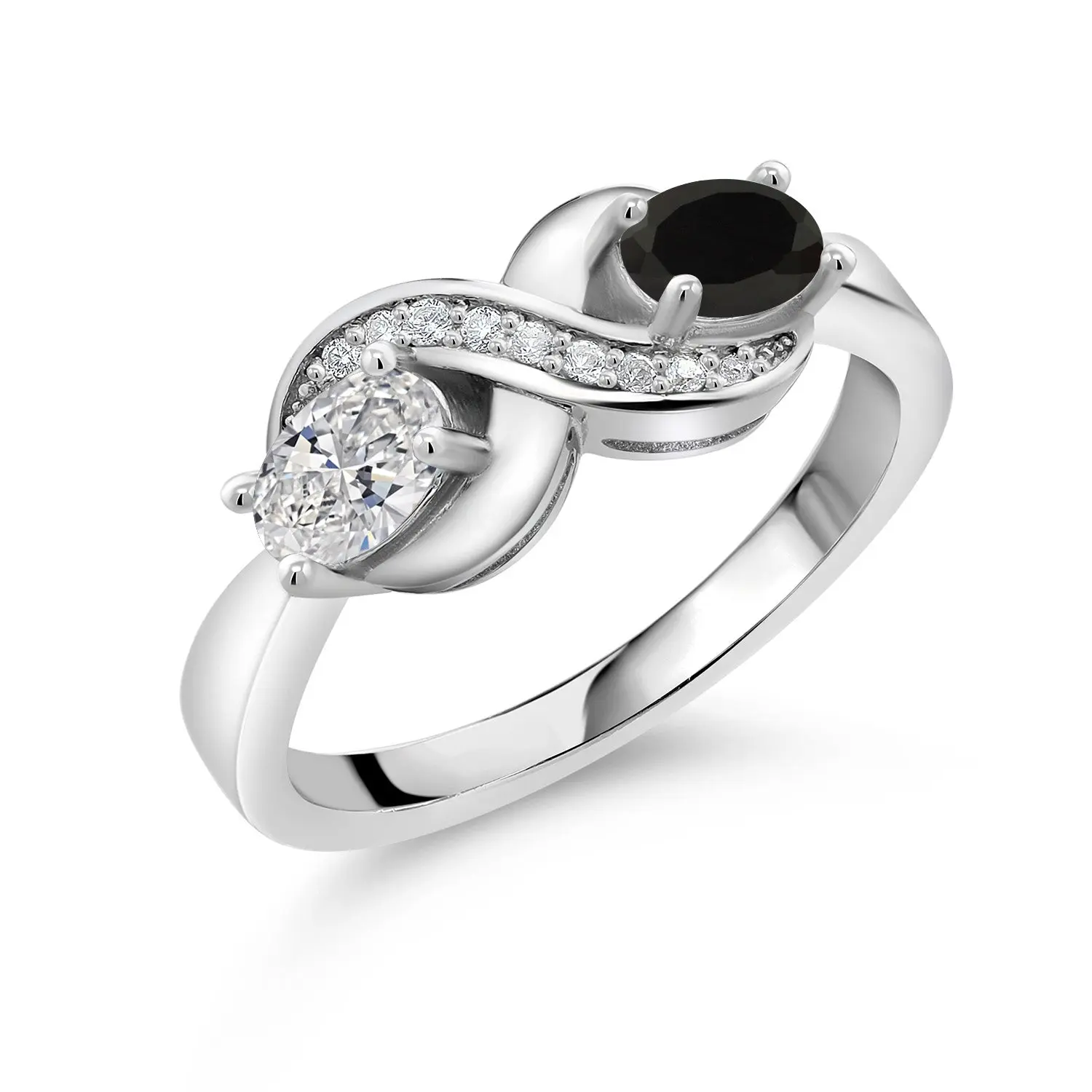 925 Sterling Silver Lab Grown Diamond and Black Onyx and White Created Sapphire Infinity Promise Ring For Women | 0.89 Cttw | Oval 6X4MM | Gemstone April Birthstone