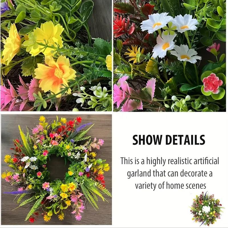 ZMOCEN-24" Wildflower Wreath - Colorful Artificial Flower Door Decor | Rustic Spring Outdoor/Indoor Wall Hanging