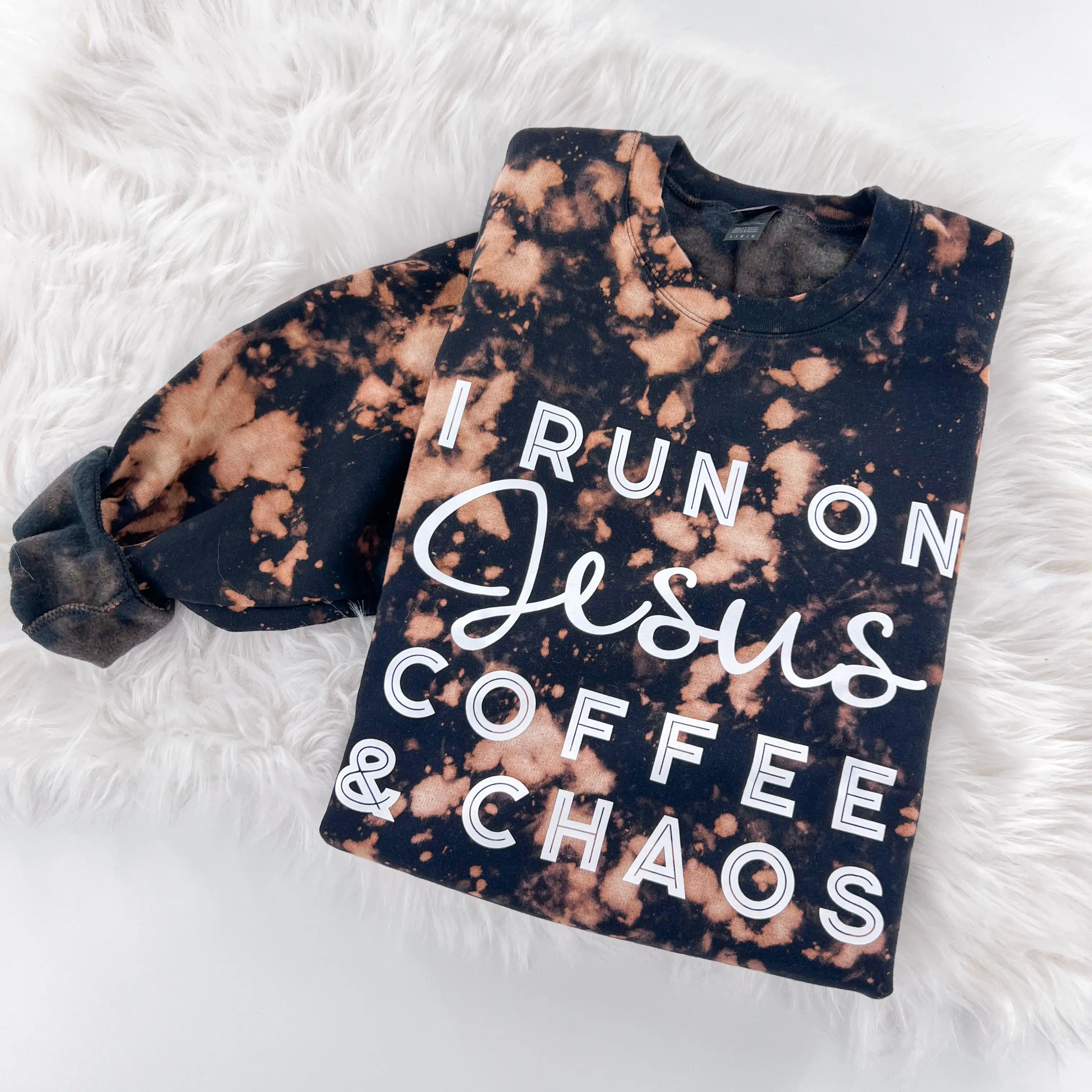 I Run on Jesus Coffee and Chaos Marbled T-shirt Sweatshirt or Hoodie Comfy Womenswear Tops
