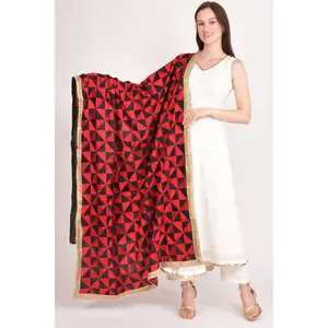 Tara Red & Black Emrboidered Dupatta