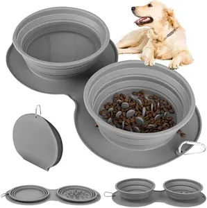 Outdoor Must-Have - Silicone Folding pet Bowl Anti Choking Slow Food Dual Bowl cat and Dog Portable Feeder, Suitable for Home, Outdoor, Camping, and Travel