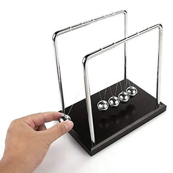 Elegant Newton's Cradle Physics Demonstration - 1 in Balance Balls, Black Wooden Base, Momentum Conservation & Kinetic Energy Decor, Home Conversation Piece