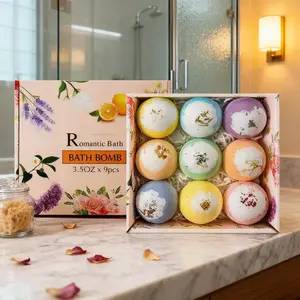 Natural Sea Salt Bath Bombs Set with Dried Flowers, Aromatherapy for Skin Nourishment, Family Bubble Bath SPA