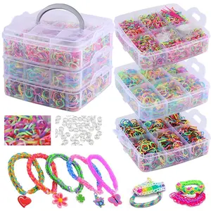 Rubber Band Bracelet Set, Colorful Rubber Bands Twister Circle Set, DIY Bracelet Making Kit with Beads Accessories, Beading Making, Perfect Gift for Friends