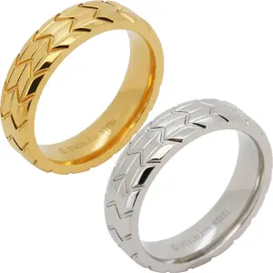 316L Stainless Steel 18k Yellow Gold Plated Chevron Pattern 6mm Band Ring