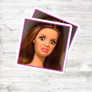 Funny Barbie Meme Sticker, Disgusted Doll Face Sticker, Side Eye Reaction Meme, Aesthetic Y2K Sticker, Trendy Laptop Water Bottle Decal X7I