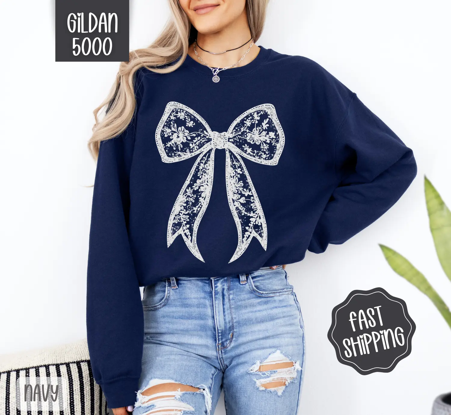 Lace Bow Sweatshirt, Coquette Lace Bow Crewneck, Cute Women's Sweater