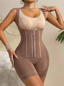 1 Count Women's Open Bust Colombian Shapewear, Gold Zipper & 3-Row Hook Bodysuit, Fajas, 8-Boned Support Shapewear Bodysuit, Wide Adjustable Strap Body Shaper, Anti-Slip Jumpsuit, Crotch Zipper Body Shaperwear, Ideal For Holiday Outings, Underwear
