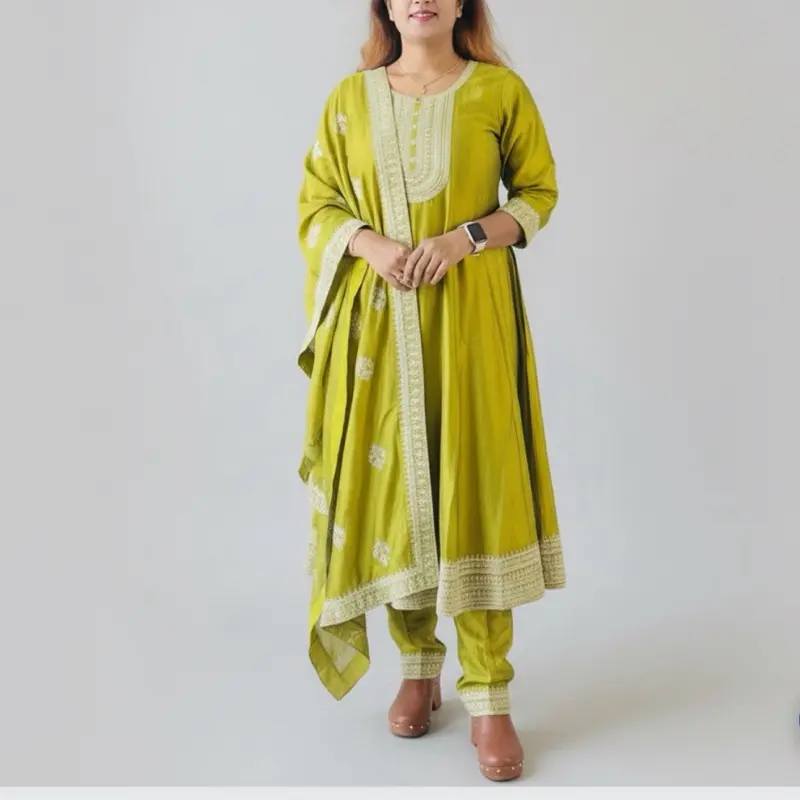 Premium Silk Anarkali in Vibrant Lime Green Perfect for Any Occasions or Parties Womenswear Dress