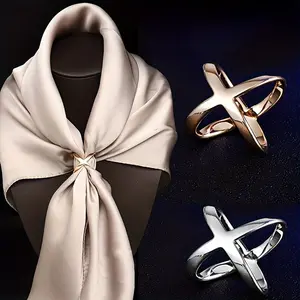X Shape Scarf Ring for Women, Gold Silver Tone Scarf Buckle for Silk Scarves & Shawls