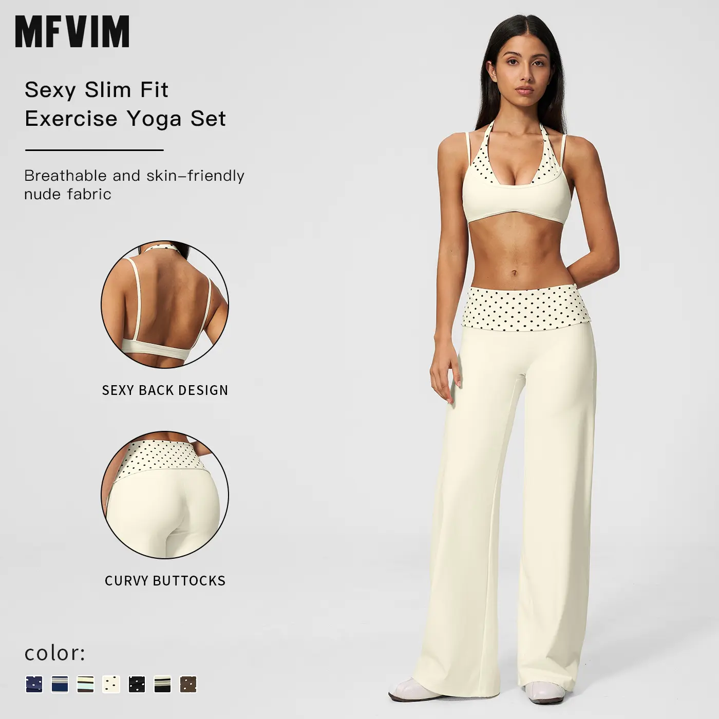 MFVIM women’s halter yoga set — breathable “naked feel” fitness bra and high-waisted wide-leg athletic pants, two-piece slim-fit training workout apparel