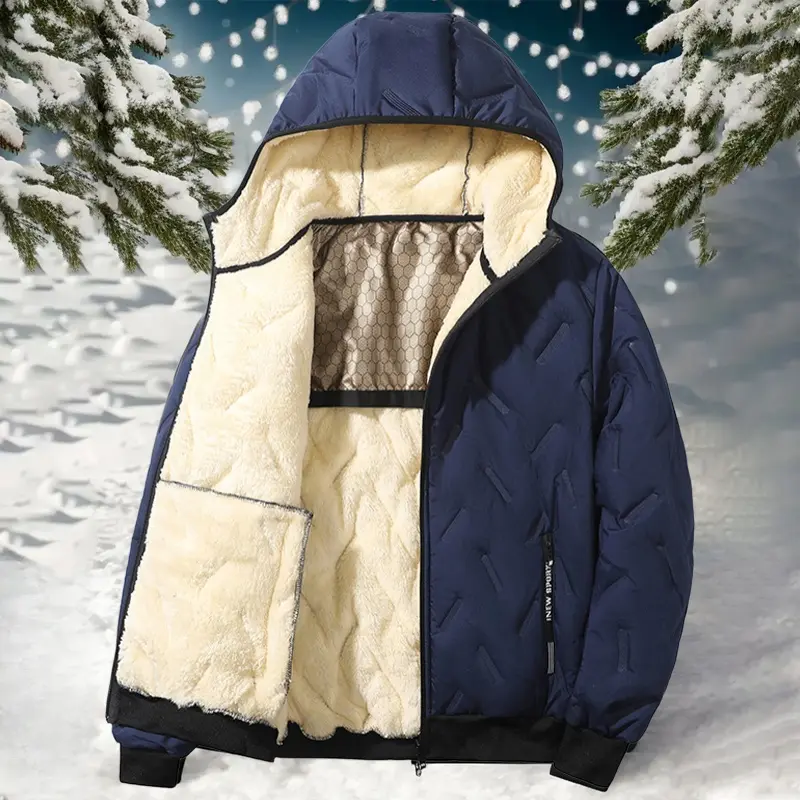 Men's Thick Fleece-Lined Hooded Jacket - Winter Warm Casual Coat with Pockets, Regular Fit, 100% Polyester, Zipper Closure Menswear Stylish western clothing wear men mens Beige Tops jackets heated day to night refined