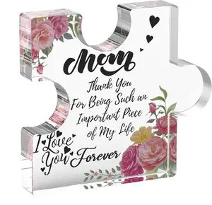 Mother's Day Gift Puzzle Design Acrylic Ornaments for Mean Girls Decorations, 1 Piece Gifts for Mom from Daughter Son, Sweet Mother's Day Gift, Birthday Gifts for Mother, Creative Desktop Decorations, Women's Gift Sets Flower Shelf Figurine