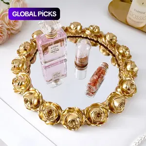 Rose Design Mirror Tray, 1 Count Exquisite Modern Style Desktop Makeup Storage Organizer, Desktop Makeup Organizer for Home Office Dormitory Bathroom, Bathroom Counter Organizer #GLOBAL PICKS