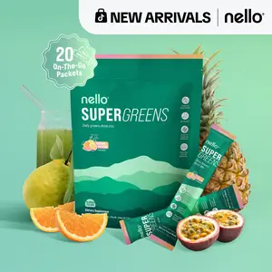Nello Supergreens Premium Superfood Greens Drink Mix w/Chlorella, Moringa, Spinach & Broccoli + Digestive Enzymes & Probiotic Blend -Nutrient-Packed Powder Wellness